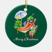 もみの緑の丸いメリークリスマスチリ セラミックオーナメント (正面)