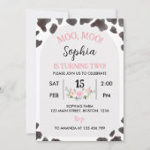 ももちゃんお誕生日おめでとう！２さいの牛ガールのお誕生日パーティー招待状 招待状 (正面)