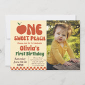 ももちゃん1歳のお誕生日おめでとう レトロな桃のデザインの1歳の誕生日の写真 招待状 (正面)