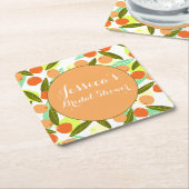 ももイロのクワの実の模様のウェディングシャワー　感謝 スクエアペーパーコースター (アングル)