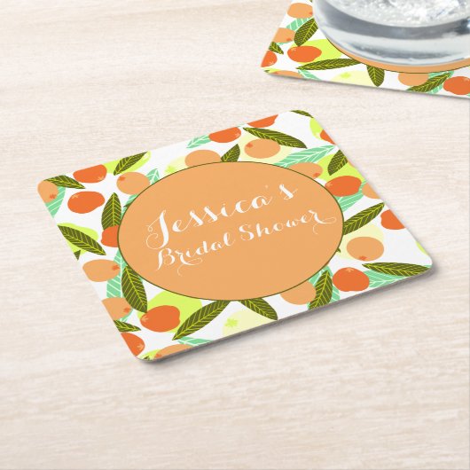 ももイロのクワの実の模様のウェディングシャワー　感謝 スクエアペーパーコースター (アングル)