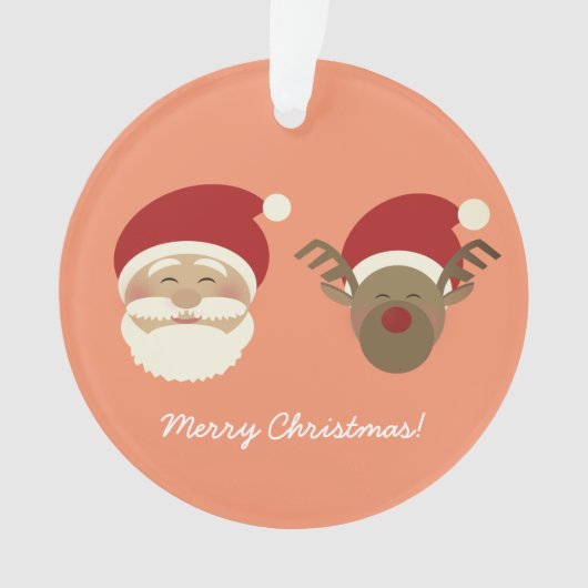 ももピンクのキュートなサンタ&クリスマスツリーの鹿 オーナメント (正面)