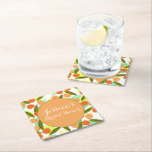 もも フルーツ模様 ブライダルシャワー ピンク お礼 スクエアペーパーコースター (インサイチュ)