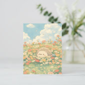 もも 杏の花の原っぱ かわいいハリネズミ ポストカード (スタンド正面)