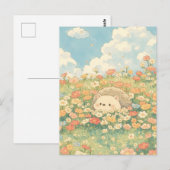 もも 杏の花の原っぱ かわいいハリネズミ ポストカード (正面/裏面)