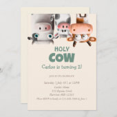 もも!2さいのウシのキャラクターお誕生日 招待状 (正面/裏面)