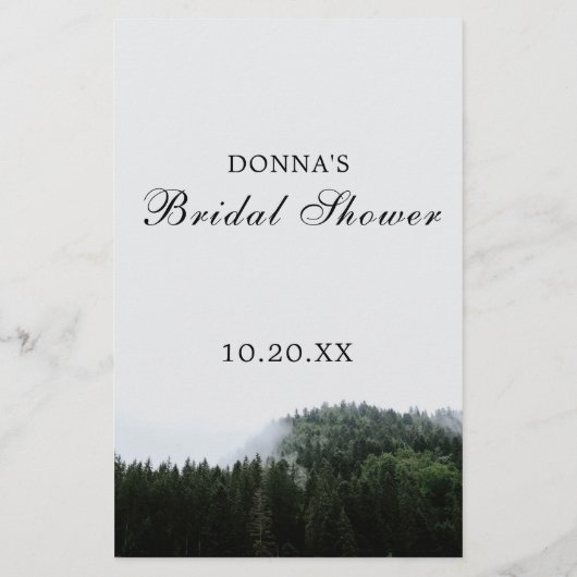 もやのかかった松の木の雨林 ブライダルシャワーゲーム (裏面)