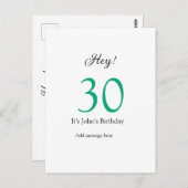 やあ、30歳の誕生日グリーン ブラック ボールド レター 名 ポストカード (正面/裏面)