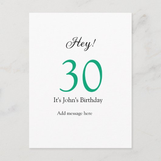 やあ、30歳の誕生日グリーン ブラック ボールド レター 名 ポストカード (正面)