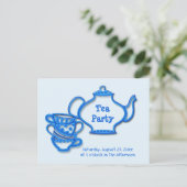 やかんおよびコップが付いているお茶会 インビテーションポストカード (スタンド正面)