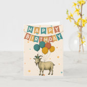 やぎの誕生日カード - 楽しいパーティーの動物 カード (黄色い花)