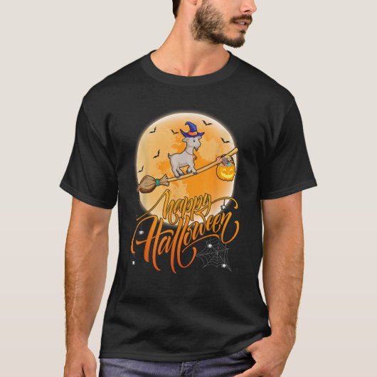 やぎ乗り魔女ショットガン面白いやぎハロウィン Tシャツ (正面)