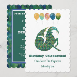 やぎ座の1歳の誕生日　印象派のゴールドラメ 招待状