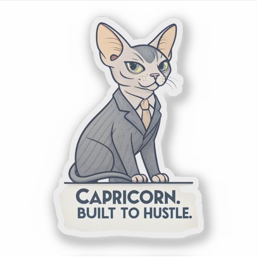 やぎ座スフィンクス猫のBuilt+Hustleアート シール (正面)