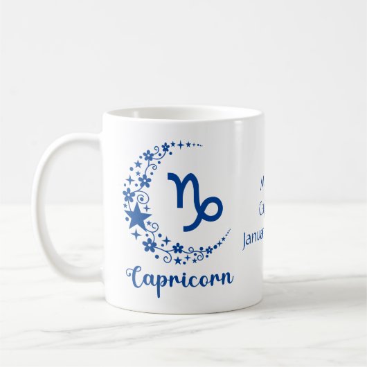 やぎ座 占星術 誕生日 青 白 コーヒーマグカップ (左)