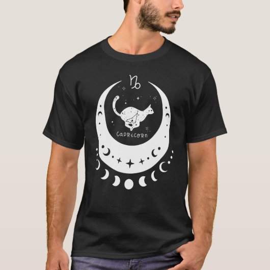 やぎ座 星座占い 占星術 ネコ 三日月 Tシャツ (正面)