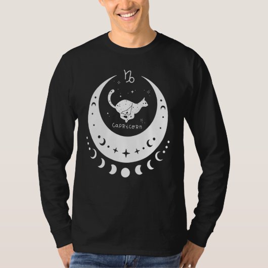 やぎ座 星座占い 占星術 ネコ 三日月 Tシャツ (正面)