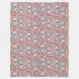 やさしいぬいぐるみとスイートドリームテディの淡いバラ色 フリースブランケット