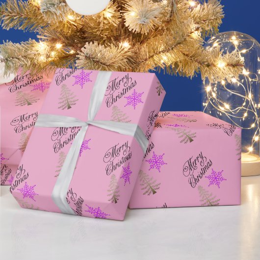 やさしいクリスマスのピンクの包装紙 ラッピングペーパー (クリスマス)