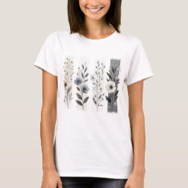 やさしいグレーとホワイトのパステルカラーの野の花 Tシャツ