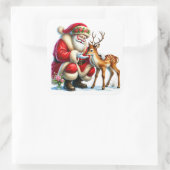 やさしいトナカイと交流するサンタクロース スクエアシール (バッグ)