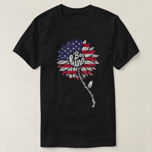 やさしいヒマワリUSA国旗7月4日愛国心 Tシャツ (デザイン正面)