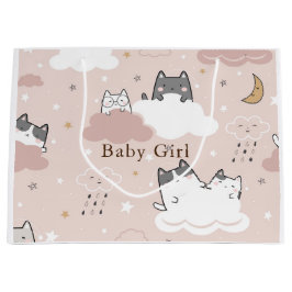やさしいピンクの子猫柄 ラージペーパーバッグ