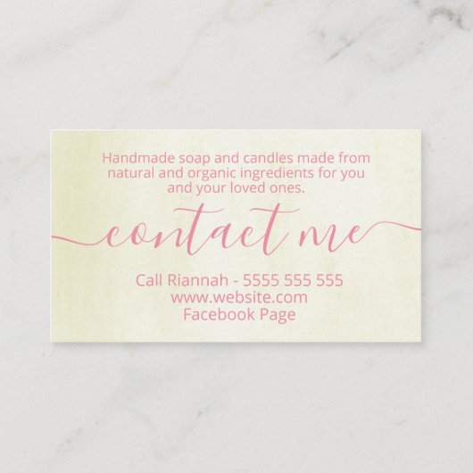 やさしいフローラベージュ手作り石鹸とろうそく 名刺 (裏面)