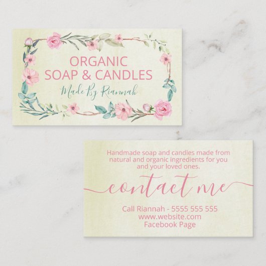 やさしいフローラベージュ手作り石鹸とろうそく 名刺 (正面/裏面)