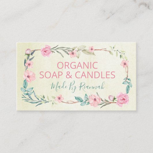 やさしいフローラベージュ手作り石鹸とろうそく 名刺 (正面)