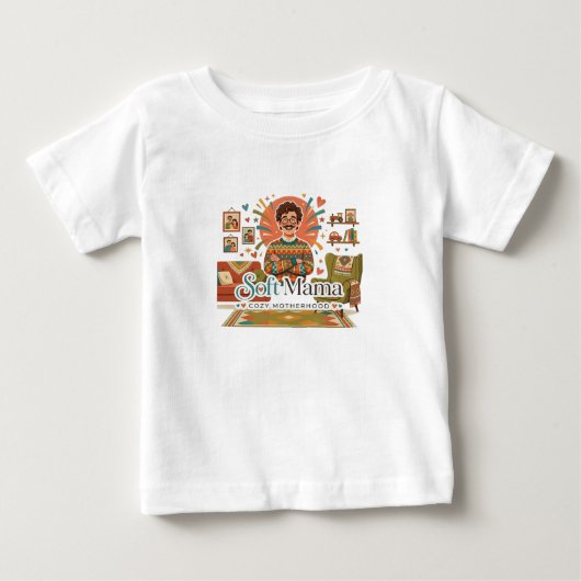 やさしいママ 居心地の良い子育て パパ イラスト - かわいい  ベビーTシャツ (正面)