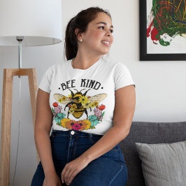 やさしいミツバチの野生の花 グラフィック カジュアル レディース プラスサイズTシャツ