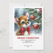 やさしい子鹿の冬の情景 水彩クリスマス シーズンカード (正面)