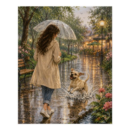 やさしい水彩画の犬イラスト ポスター (正面)