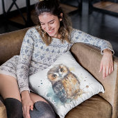 やさしい水彩色の森のフクロウ装飾 クッション