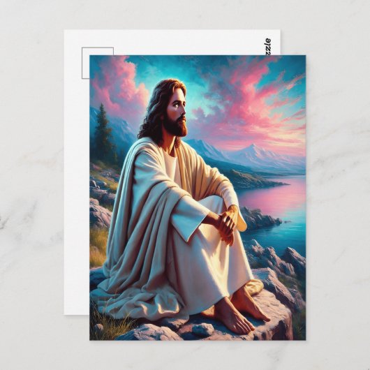 やさしい海岸のそばで反射するイエス・キリスト ポストカード (正面/裏面)