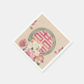 やさしい牡丹の模様に二重の幸福のシンボル スタンダードカクテルナプキン (角)