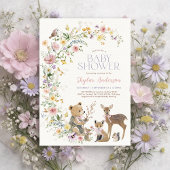 やさしい野の花の森の動物 女の子のベビーシャワー 招待状