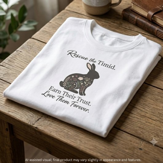 やさしい黒の花柄のうさぎレスキュー 母ウサギ トライブレンドTシャツ