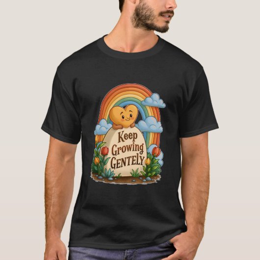 やさしく育つキュートなハートと虹 Tシャツ (正面)