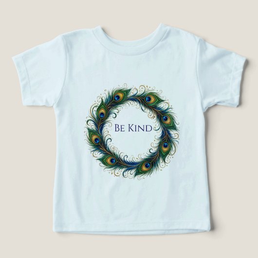 やさしさの孔雀の羽の円形トドラーTシャツ (デザイン正面)