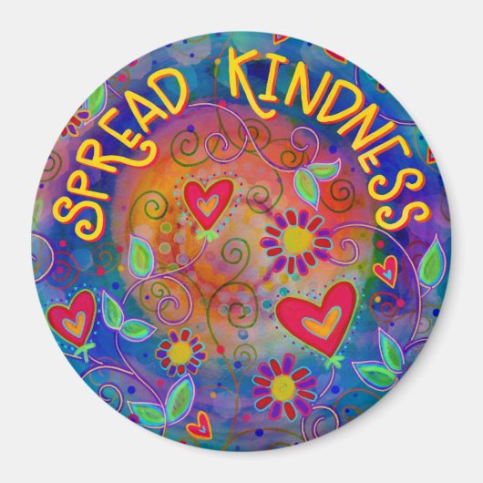 やさしさインスパイアの引用文ハート花を広げる マグネット (正面)