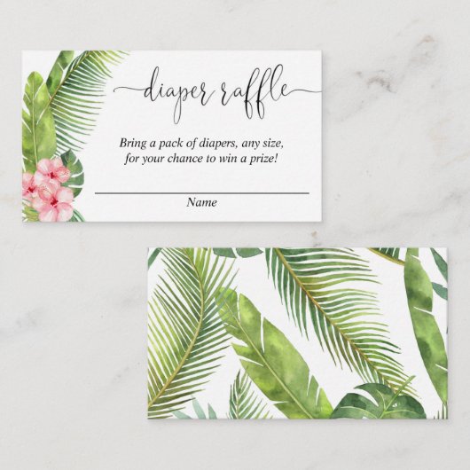 やしハイビスカスのベビーシャワーのおむつのラッフルカード エンクロージャーカード (正面/裏面)