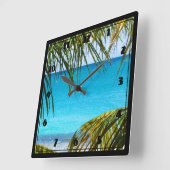 やし葉状体と組み立てられる熱帯ビーチ スクエア壁時計 (傾斜)