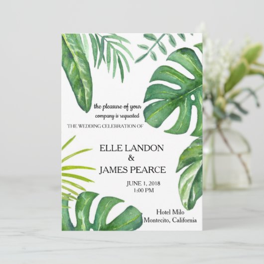 やし葉状体の結婚式招待状 招待状 (スタンド正面)