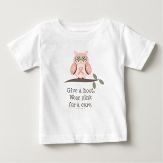やじり声のピンクのリボンのフクロウのベビーのTシャツを与えて下さい ベビーTシャツ