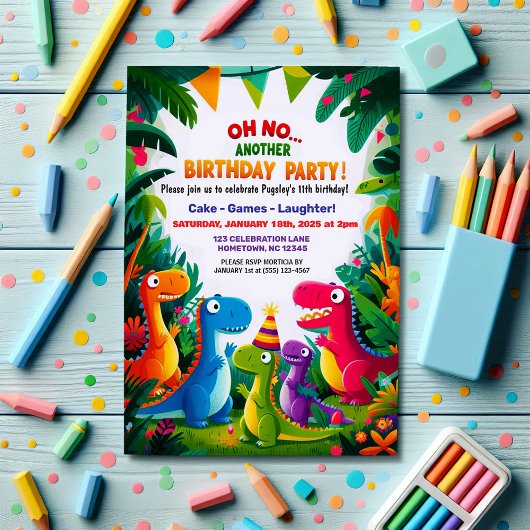やだ!もう一つの恐竜をテーマにした誕生日パーティー 招待状