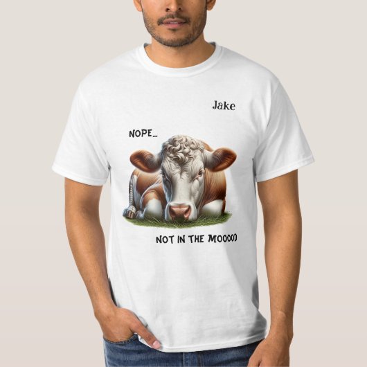 "やだ..." 牛のダジャレ カスタマイズ メンズ Tシャツ (正面)
