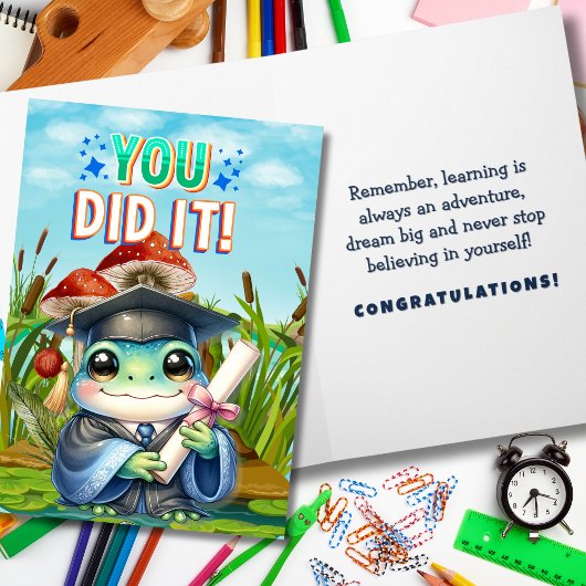 やったぞ！かわいいカエル卒業の喜び カード