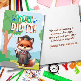 やったぞ！かわいいキツネ卒業の喜び カード